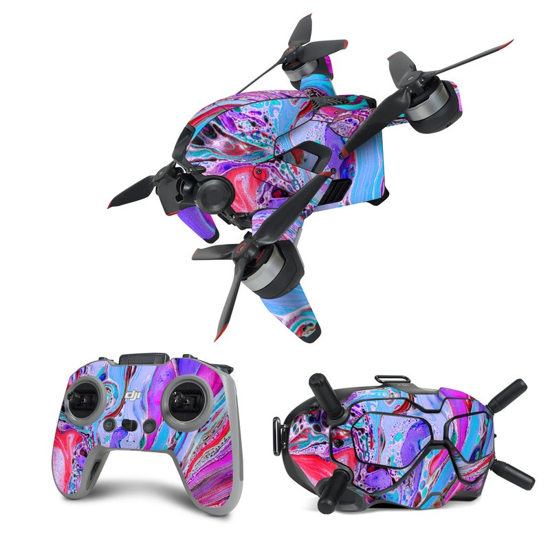 DJI FPV Combo Skin design of Pink, Purple, Pattern, Design, Visual arts, Art, Psychedelic art, Magenta, Acrylic paint, Colorfulness, with pink, purple, blue, green colors
