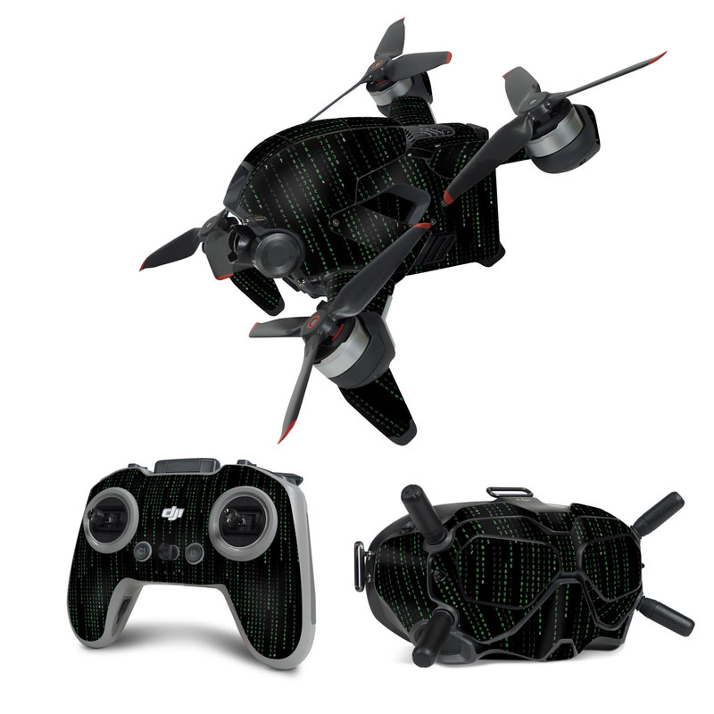DJI FPV Combo Skin design of Green, Black, Pattern, Symmetry, with black colors