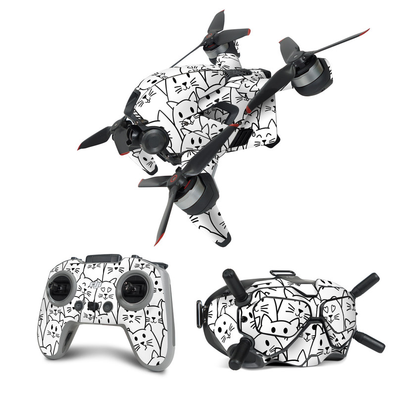 DJI FPV Combo Skin design of White, Line art, Text, Black, Pattern, Black-and-white, Line, Design, Font, Organism, with white, black colors