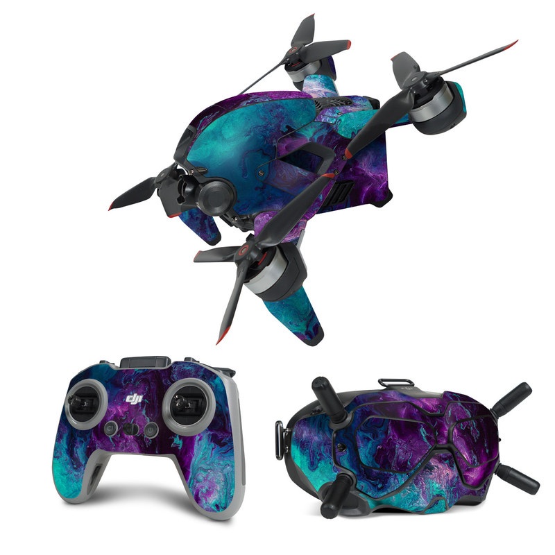 DJI FPV Combo Skin design of Blue, Purple, Violet, Water, Turquoise, Aqua, Pink, Magenta, Teal, Electric blue, with blue, purple, black colors