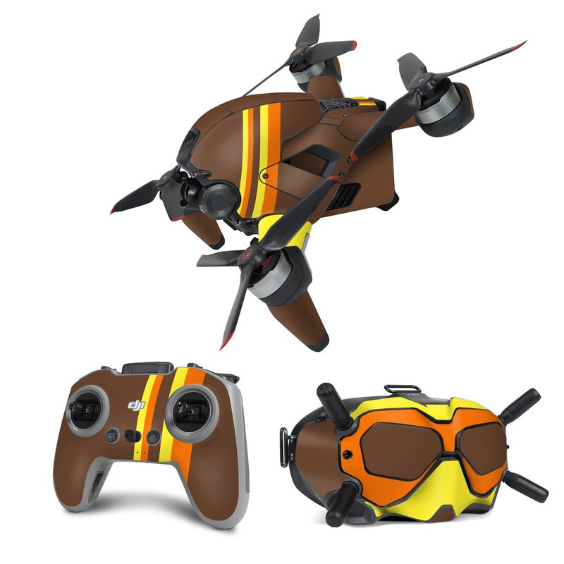 DJI FPV Combo Skin design of Orange, Yellow, Line, Brown, Font, Material property, Graphic design, Pattern, Parallel, with brown, orange, yellow colors