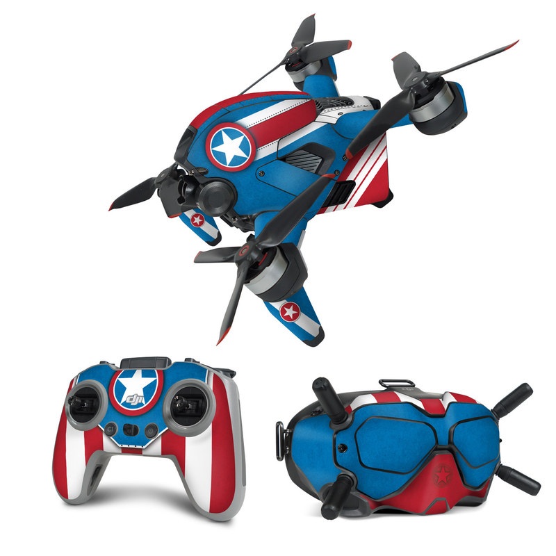 DJI FPV Combo Skin design, with white, blue, red colors