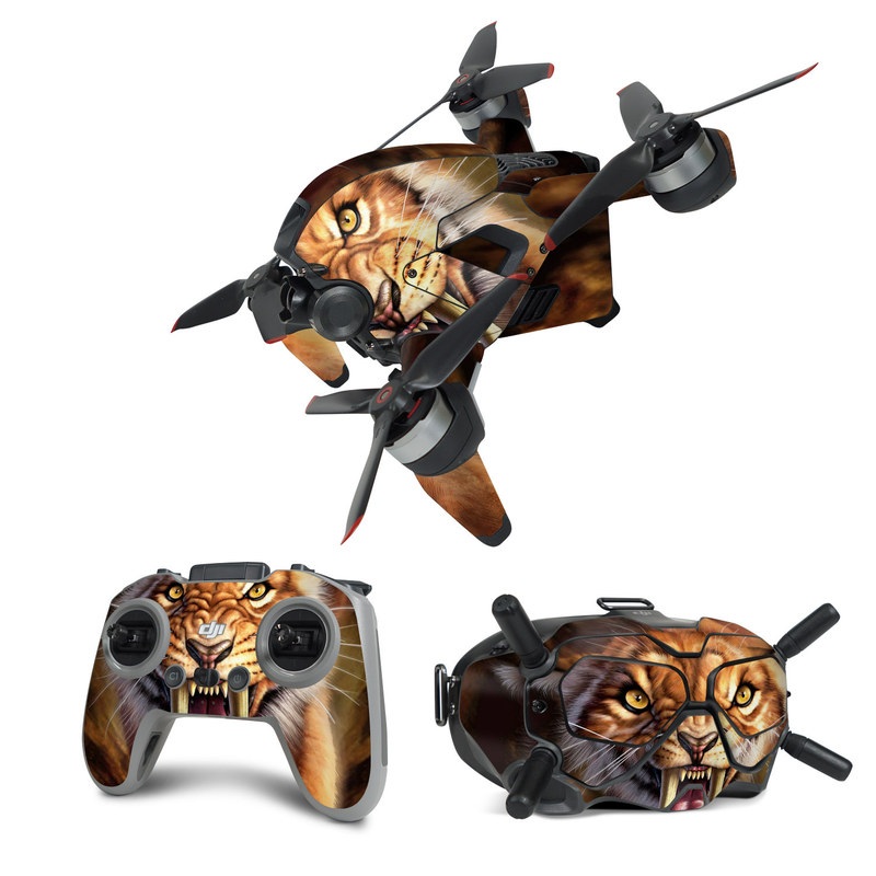 DJI FPV Combo Skin design of Roar, Felidae, Facial expression, Wildlife, Whiskers, Bengal tiger, Carnivore, Snout, Big cats, Fang, with black, orange, yellow, white colors