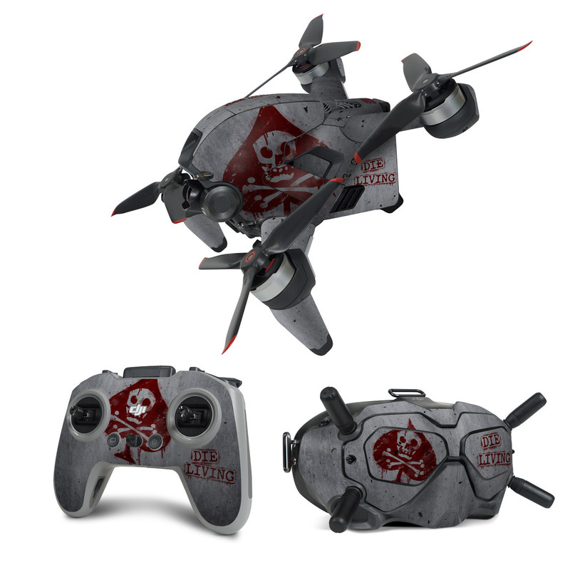 DJI FPV Combo Skin design of Red, Street art, Art, Font, Wall, Graffiti, Visual arts, Illustration, Graphics, Logo, with gray, red colors