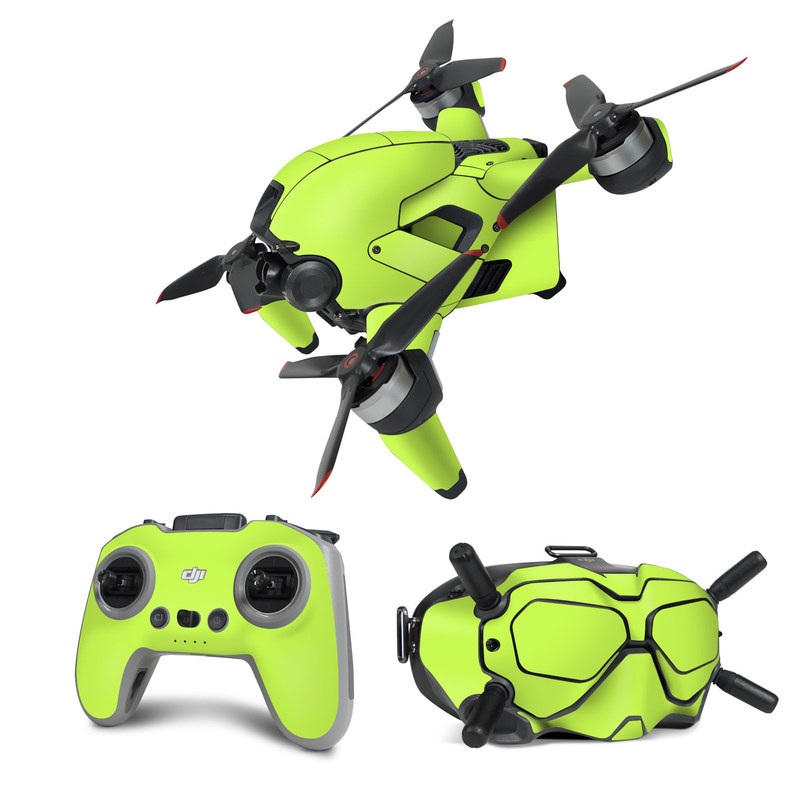 DJI FPV Combo Skin design of Green, Yellow, Text, Leaf, Font, Grass, with green colors