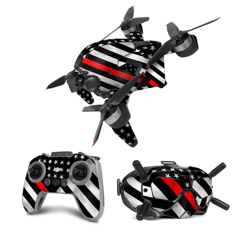 DJI FPV Combo Skin design of Flag of the united states, Flag, Line, Black-and-white, Pattern, Flag Day (USA), Veterans day, Independence day, Memorial day with black, white, gray, red colors