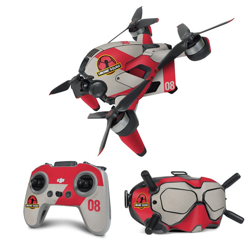 DJI FPV Combo Skin design, with red, gray, black, white, yellow colors