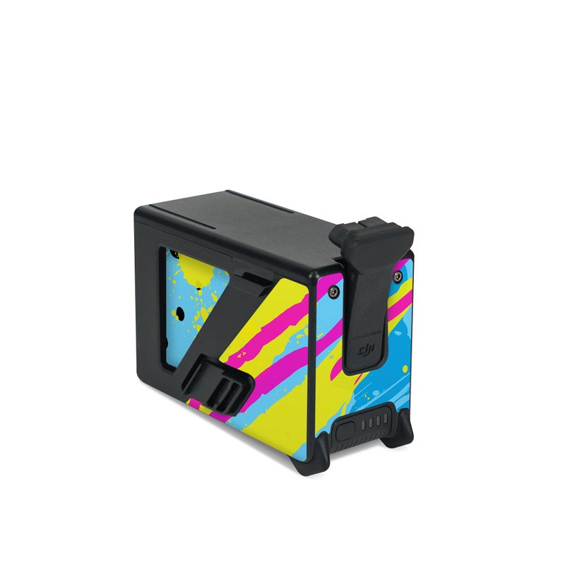 DJI FPV Intelligent Flight Battery Skin design of Blue, Colorfulness, Graphic design, Pattern, Water, Line, Design, Graphics, Illustration, Visual arts with blue, black, yellow, pink colors