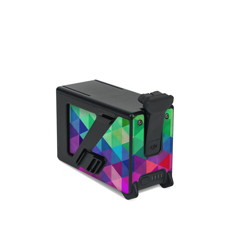 DJI FPV Intelligent Flight Battery Skin design of Purple, Violet, Pattern, Blue, Magenta, Triangle, Line, Design, Graphic design, Symmetry, with blue, purple, green, red, pink colors