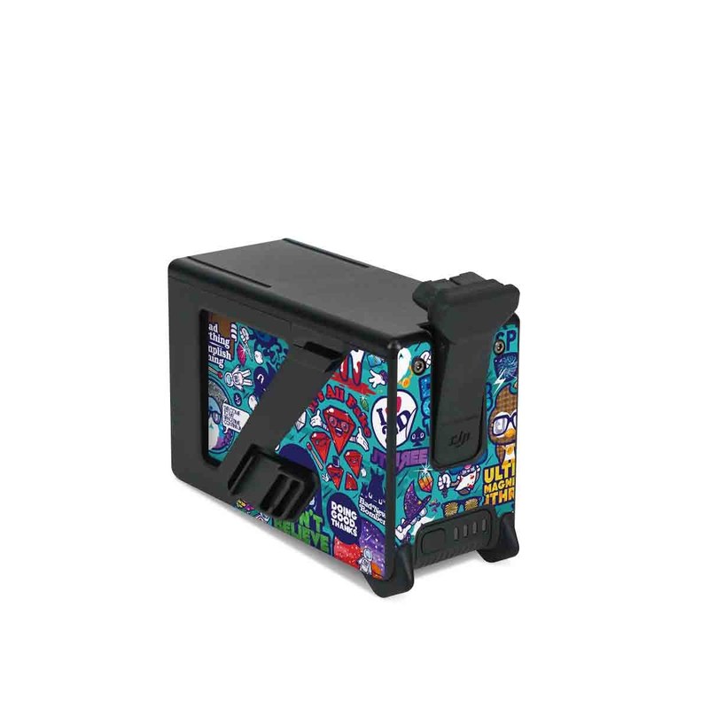 DJI FPV Intelligent Flight Battery Skin design of Art, Visual arts, Illustration, Graphic design, Psychedelic art, with blue, black, gray, red, green colors