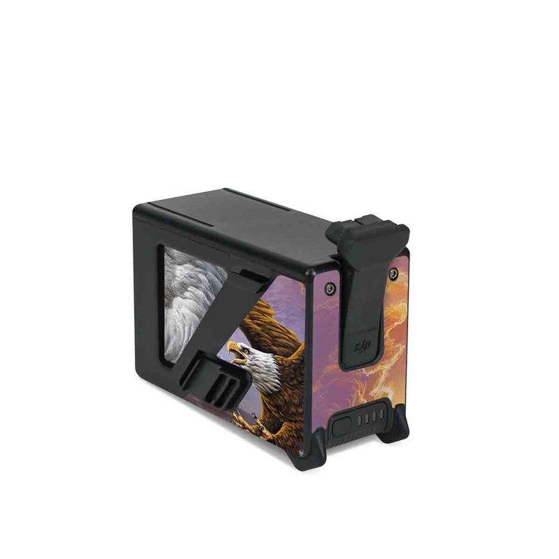 DJI FPV Intelligent Flight Battery Skin design of Bird, Bird of prey, Bald eagle, Vertebrate, Eagle, Accipitriformes, Accipitridae, Golden eagle, Beak, Hawk, with gray, black, green, red, purple colors