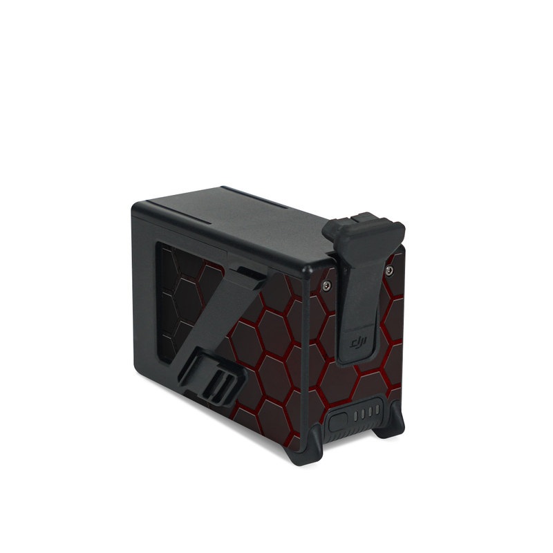 DJI FPV Intelligent Flight Battery Skin design of Black, Pattern, Metal, Design, Mesh, Carbon, Space, Wallpaper, with black, red colors