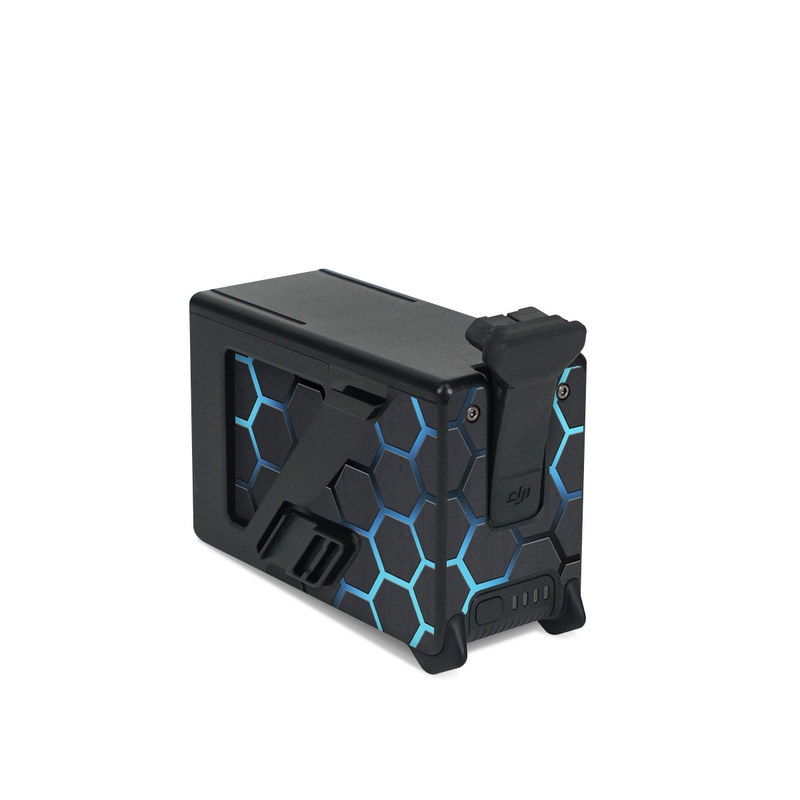DJI FPV Intelligent Flight Battery Skin design of Pattern, Water, Design, Circle, Metal, Mesh, Sphere, Symmetry, with black, gray, blue colors