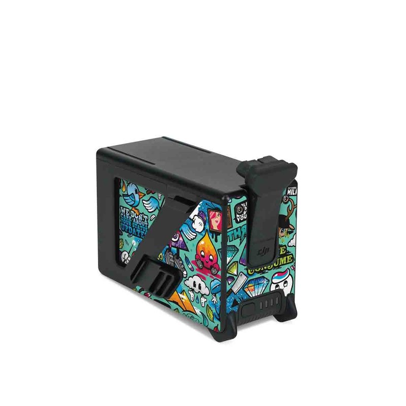 DJI FPV Intelligent Flight Battery Skin design of Cartoon, Art, Pattern, Design, Illustration, Visual arts, Doodle, Psychedelic art, with black, blue, gray, red, green colors