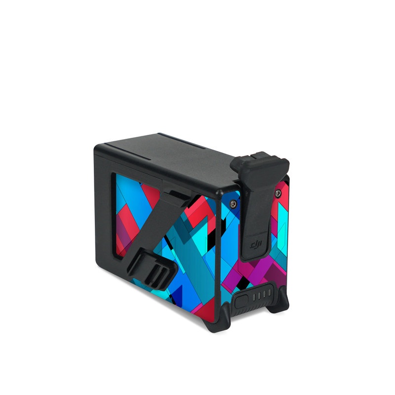 DJI FPV Intelligent Flight Battery Skin design of Pattern, Turquoise, Line, Teal, Magenta, Design, Textile, Symmetry, Colorfulness, with blue, red, purple, black colors