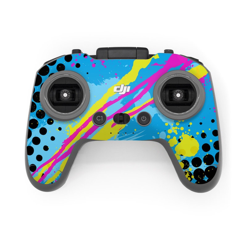 DJI FPV Remote Controller 2 Skin design of Blue, Colorfulness, Graphic design, Pattern, Water, Line, Design, Graphics, Illustration, Visual arts, with blue, black, yellow, pink colors