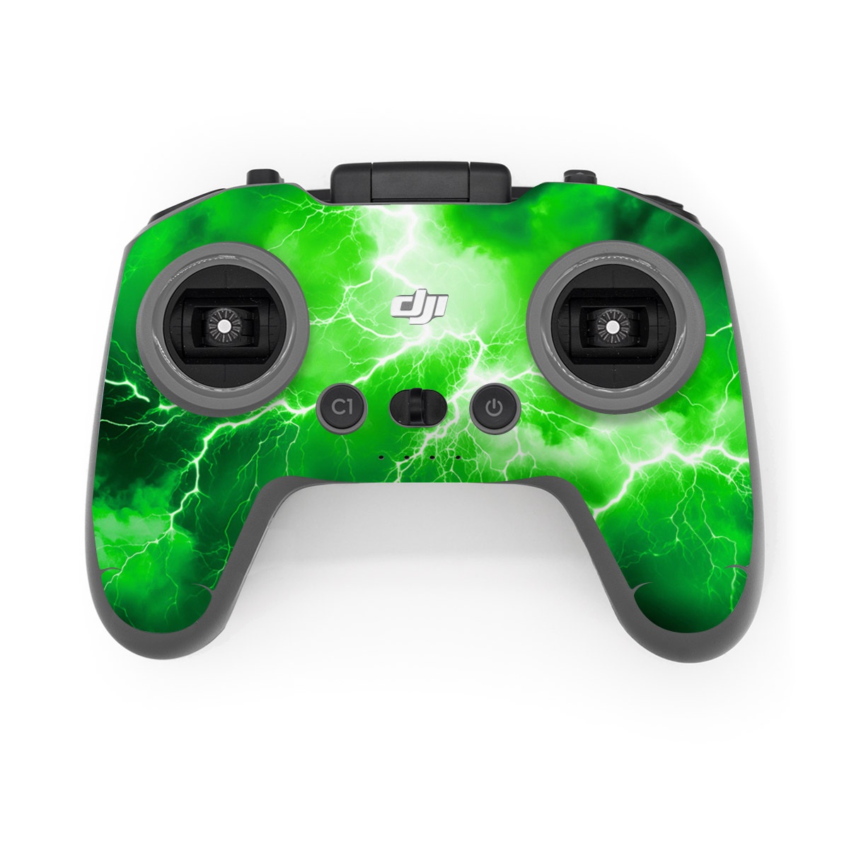 DJI FPV Remote Controller 2 Skin design of Water, Atmosphere, Thunder, Light, Green, Sky, Natural environment, Natural landscape, Electricity, Organism, with black, green colors