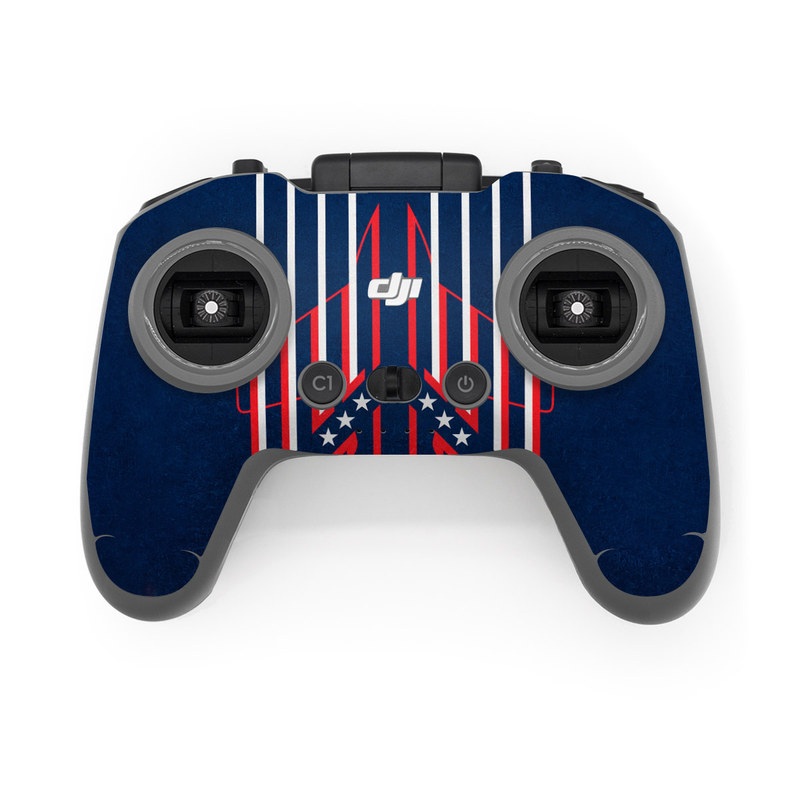 DJI FPV Remote Controller 2 Skin design of Sleeve, Font, Motor vehicle, T-shirt, Emblem, Poster, Electric blue, Symmetry, Symbol, Pattern, with blue, red, white colors