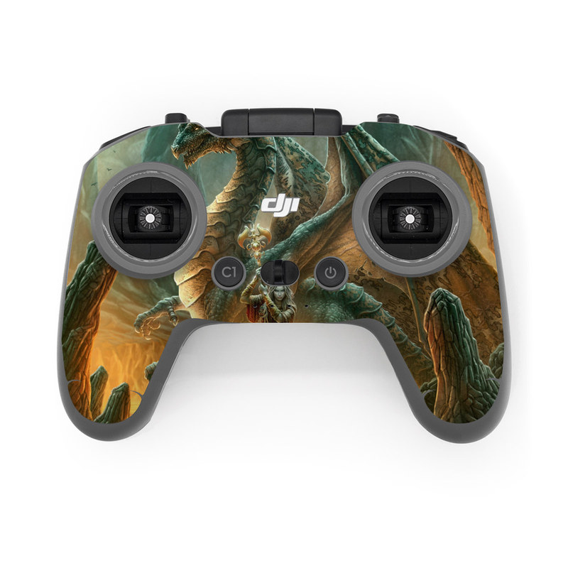 DJI FPV Remote Controller 2 Skin design of Dragon, Cg artwork, Mythology, Fictional character, Mythical creature, Art, Illustration, Cryptid, Sculpture, Demon, with black, green, red, gray, blue colors