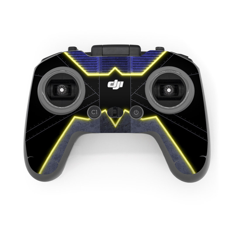 DJI FPV Remote Controller 2 Skin design of Blue, Symbol, Symmetry, Graphics, Triangle, Graphic design, with black, purple, gray, yellow colors
