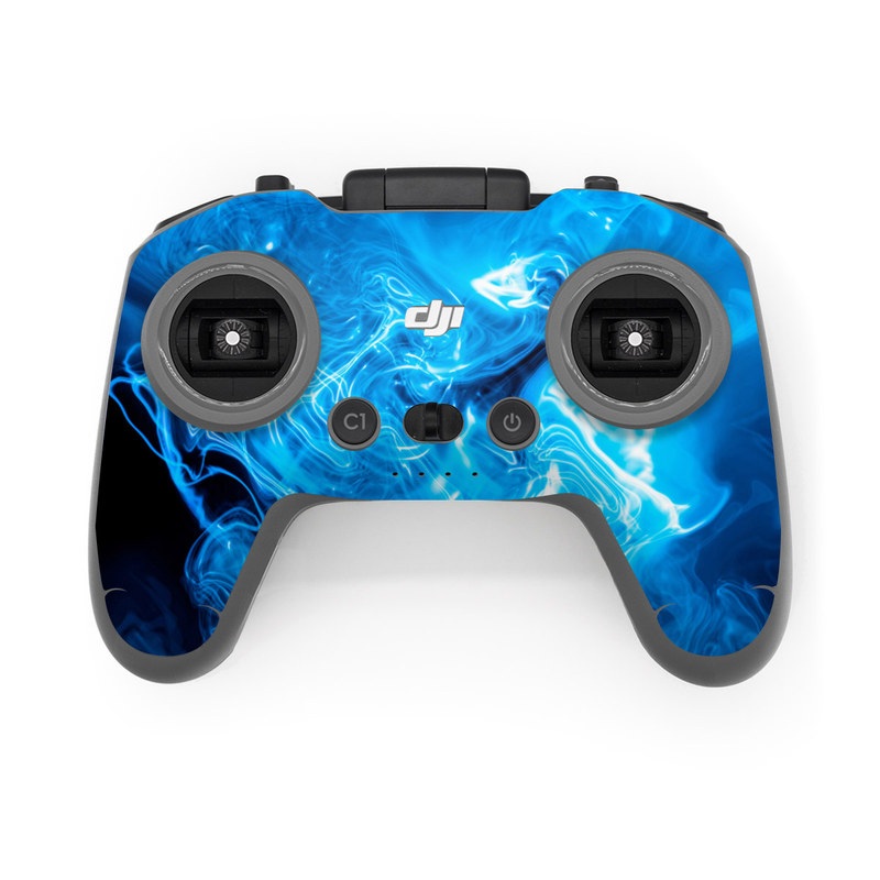 DJI FPV Remote Controller 2 Skin design of Blue, Water, Electric blue, Organism, Pattern, Smoke, Liquid, Art, with blue, black, purple colors