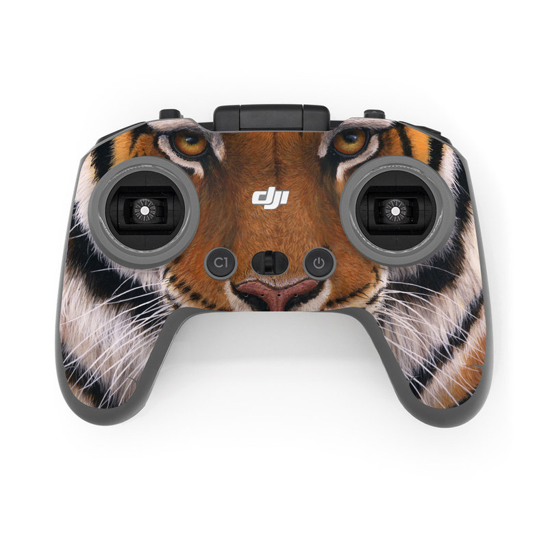 DJI FPV Remote Controller 2 Skin design of Tiger, Mammal, Wildlife, Terrestrial animal, Vertebrate, Bengal tiger, Whiskers, Siberian tiger, Felidae, Snout, with black, gray, red, green, pink colors