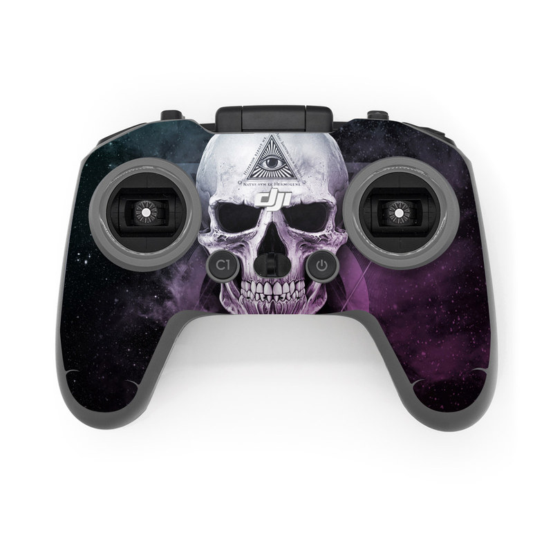 DJI FPV Remote Controller 2 Skin design of Skull, Bone, Illustration, Font, Jaw, Fictional character, Graphic design, Graphics, Art, with black, white, gray, purple colors