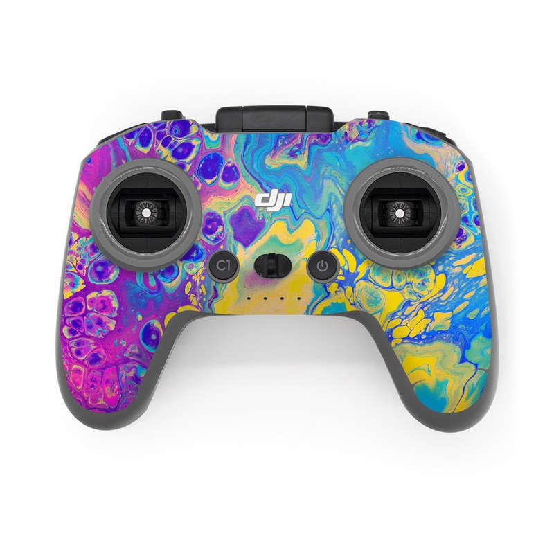 DJI FPV Remote Controller 2 Skin design of Psychedelic art, Pattern, Purple, Visual arts, Design, Art, Fractal art, Electric blue, Graphic design, Graphics, with blue, yellow, purple, pink colors