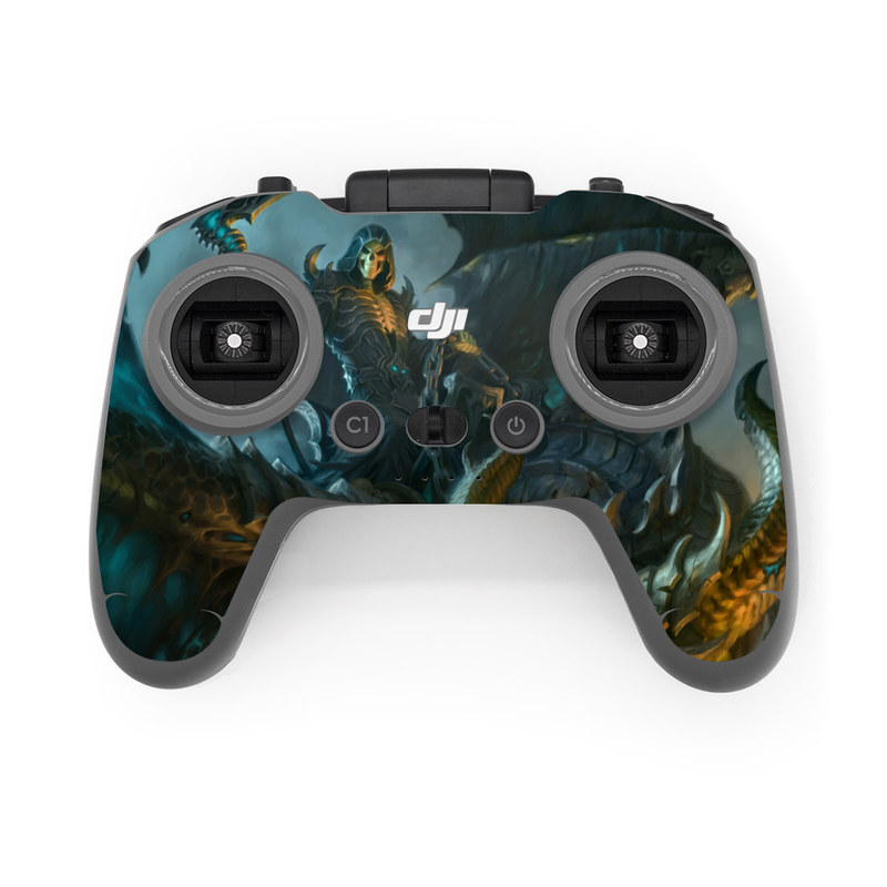 DJI FPV Remote Controller 2 Skin design of Dragon, Cg artwork, Fictional character, Mythical creature, Demon, Mythology, Illustration, Cryptid, Art, with orange, yellow, black, brown, blue, white colors