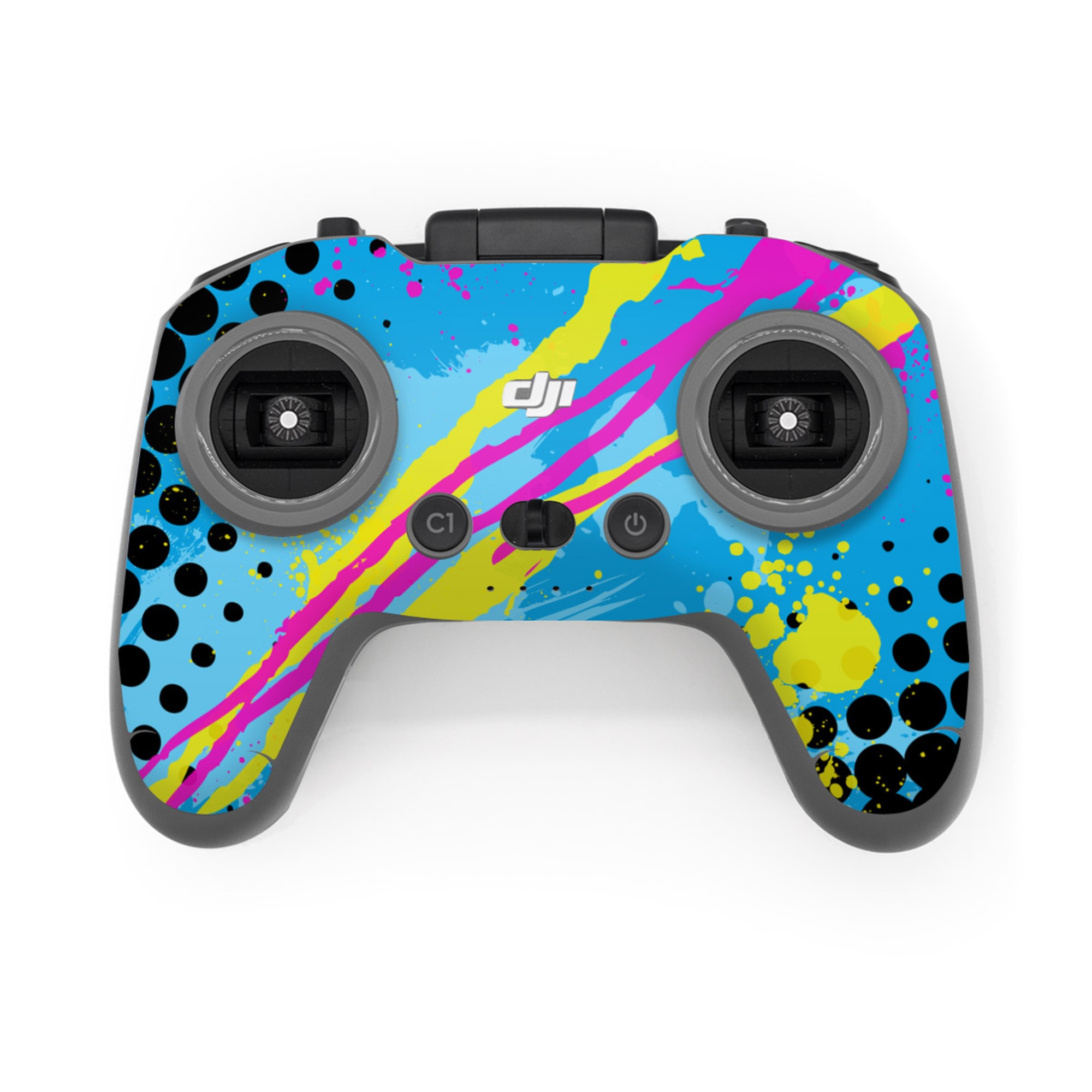 DJI FPV Remote Controller 3 Skin design of Blue, Colorfulness, Graphic design, Pattern, Water, Line, Design, Graphics, Illustration, Visual arts, with blue, black, yellow, pink colors