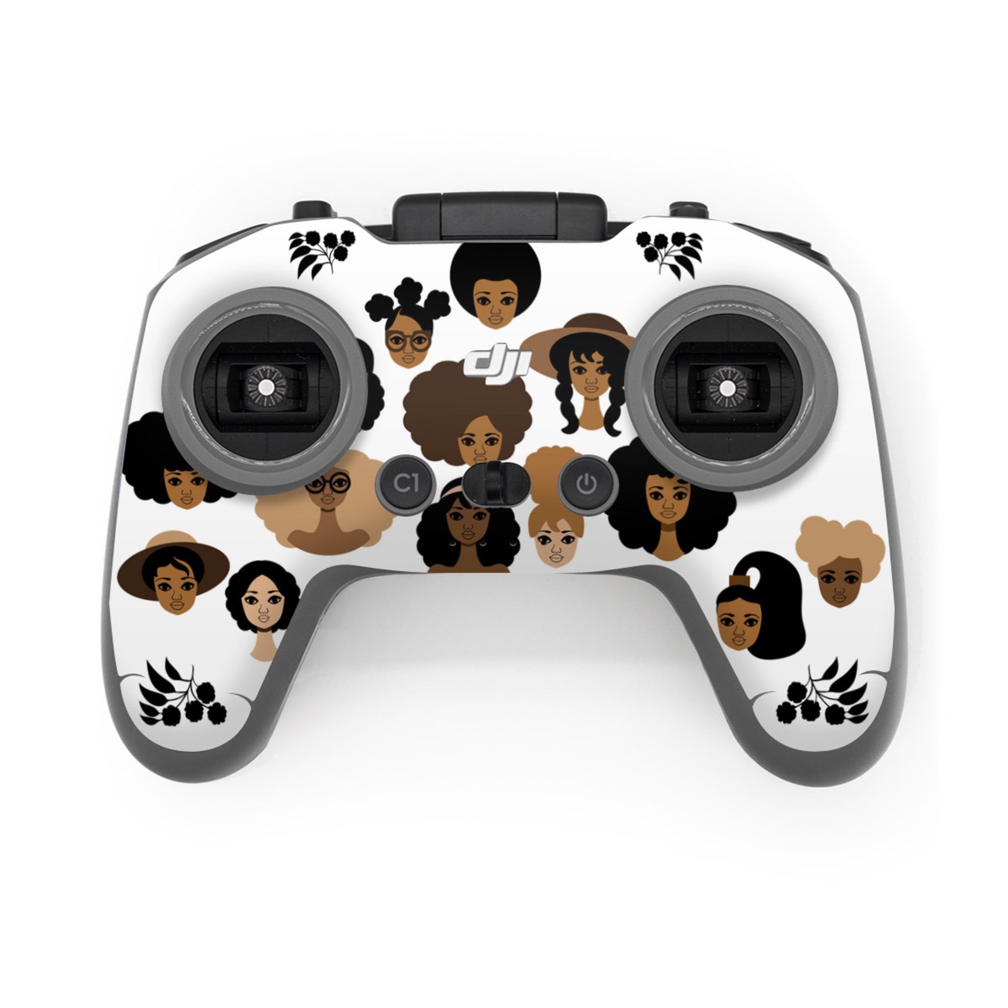 DJI FPV Remote Controller 3 Skin design of Hair, People, Facial expression, Hairstyle, Cartoon, Head, Afro, Clip art, Font, Black hair, with black, brown, white colors
