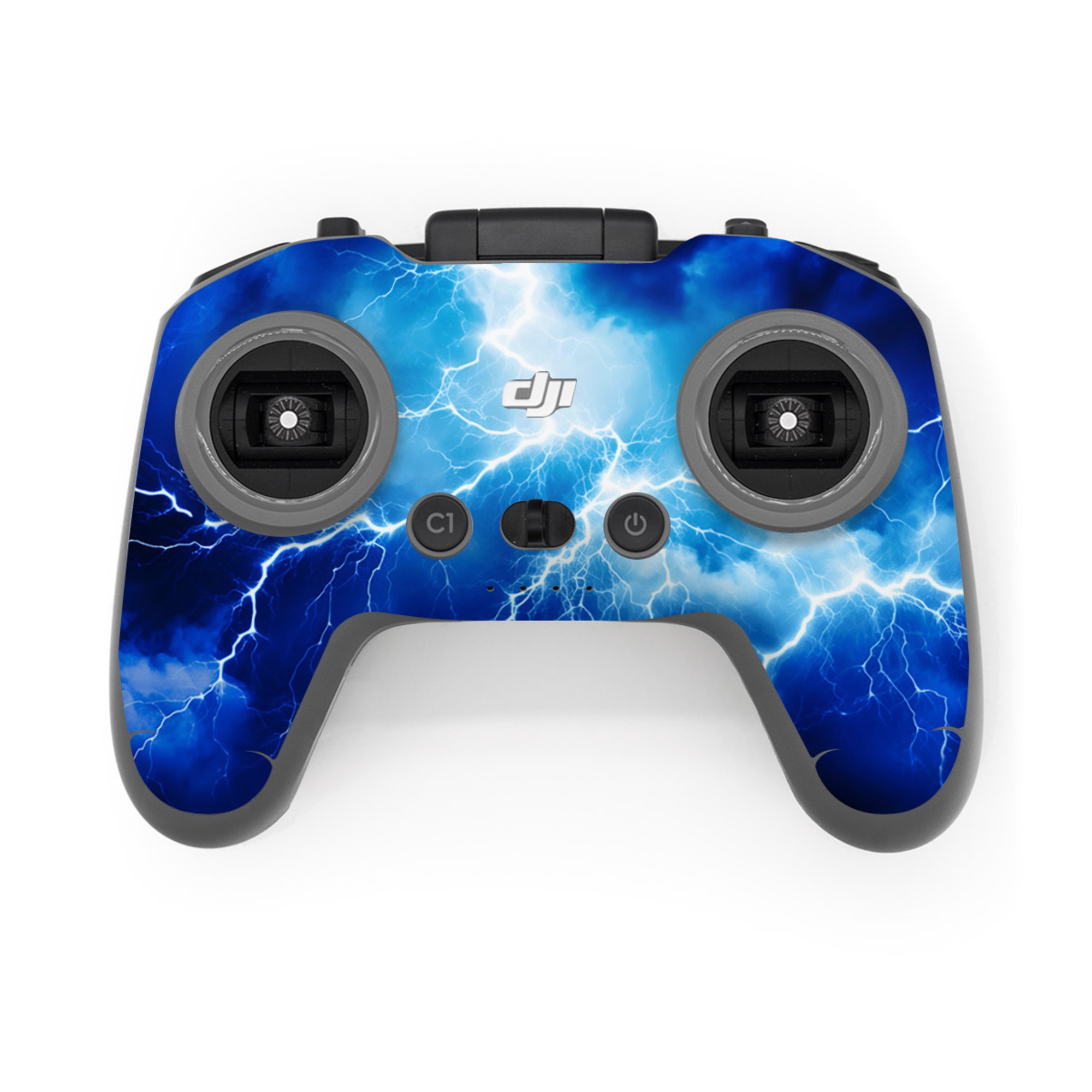 DJI FPV Remote Controller 3 Skin design of Thunder, Sky, Atmosphere, Daytime, Cloud, Water, Lightning, Light, Azure, Natural environment, with black, blue colors