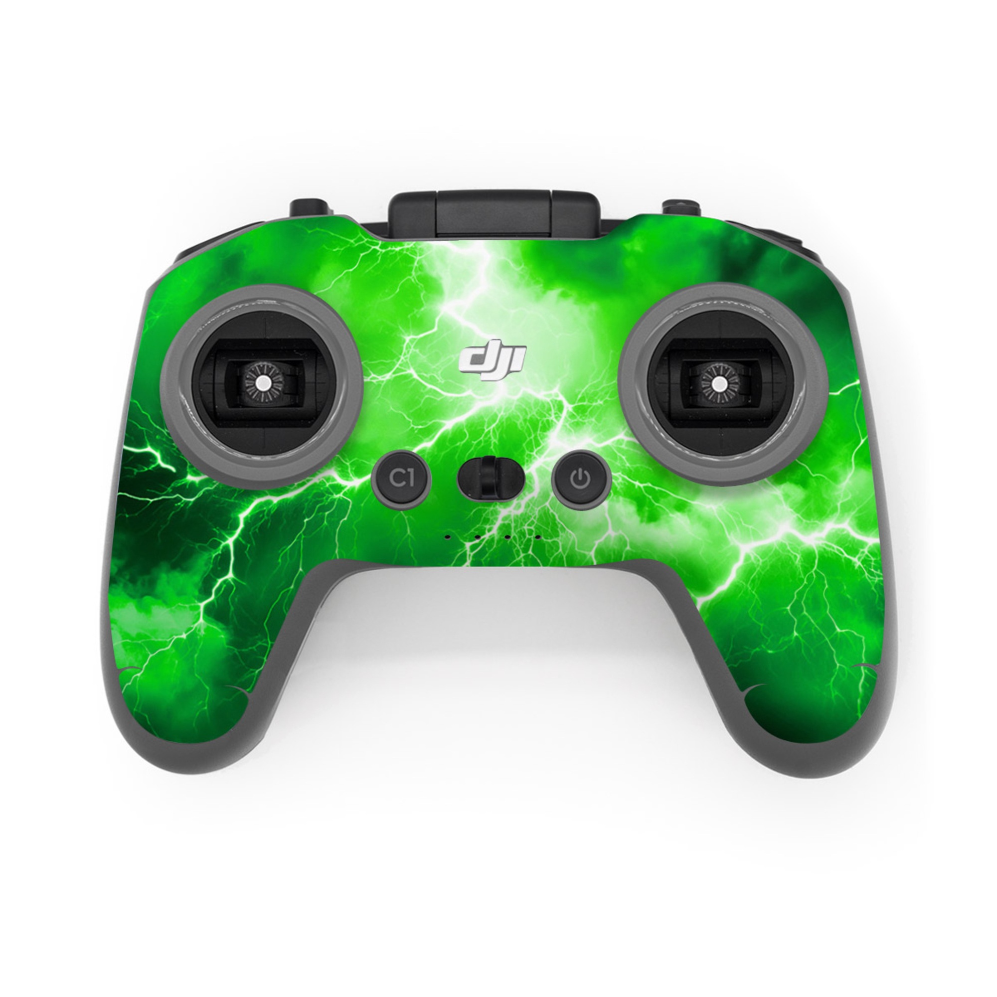 DJI FPV Remote Controller 3 Skin design of Water, Atmosphere, Thunder, Light, Green, Sky, Natural environment, Natural landscape, Electricity, Organism, with black, green colors