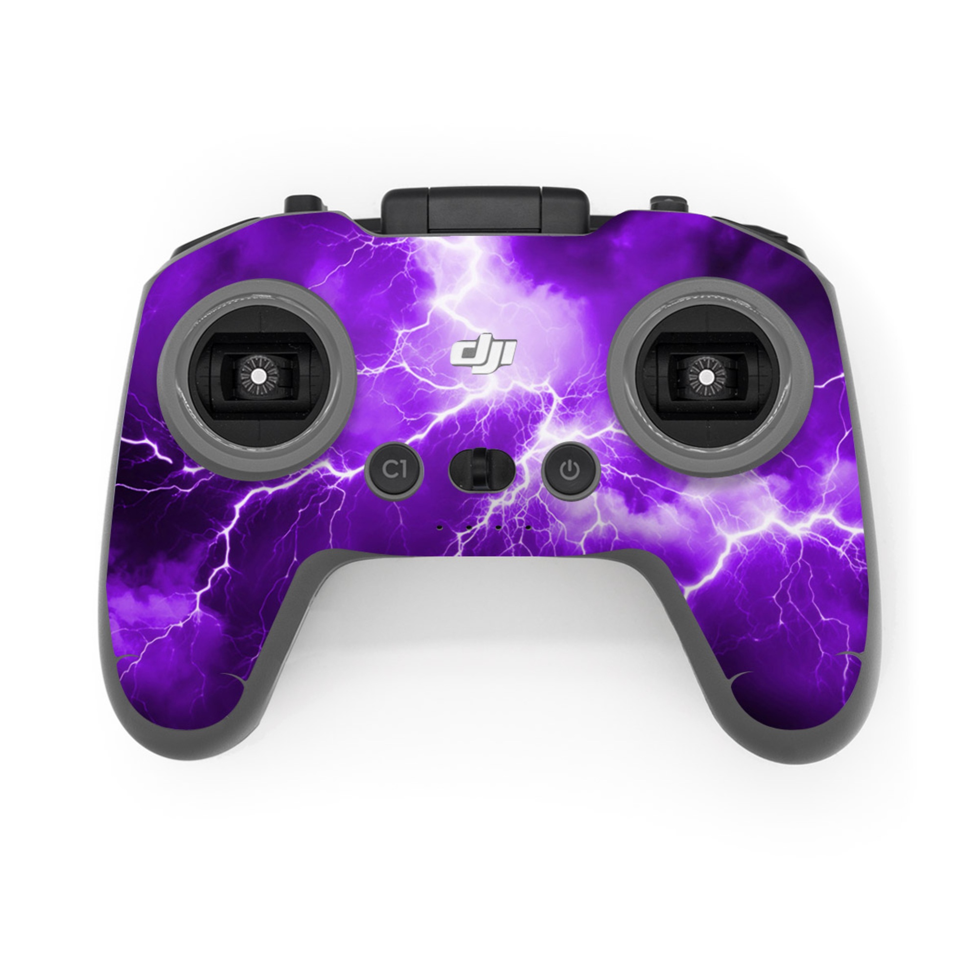 DJI FPV Remote Controller 3 Skin design of Sky, Lightning, Thunder, Atmosphere, Thunderstorm, Daytime, Purple, Light, Cloud, Nature, with black, purple colors