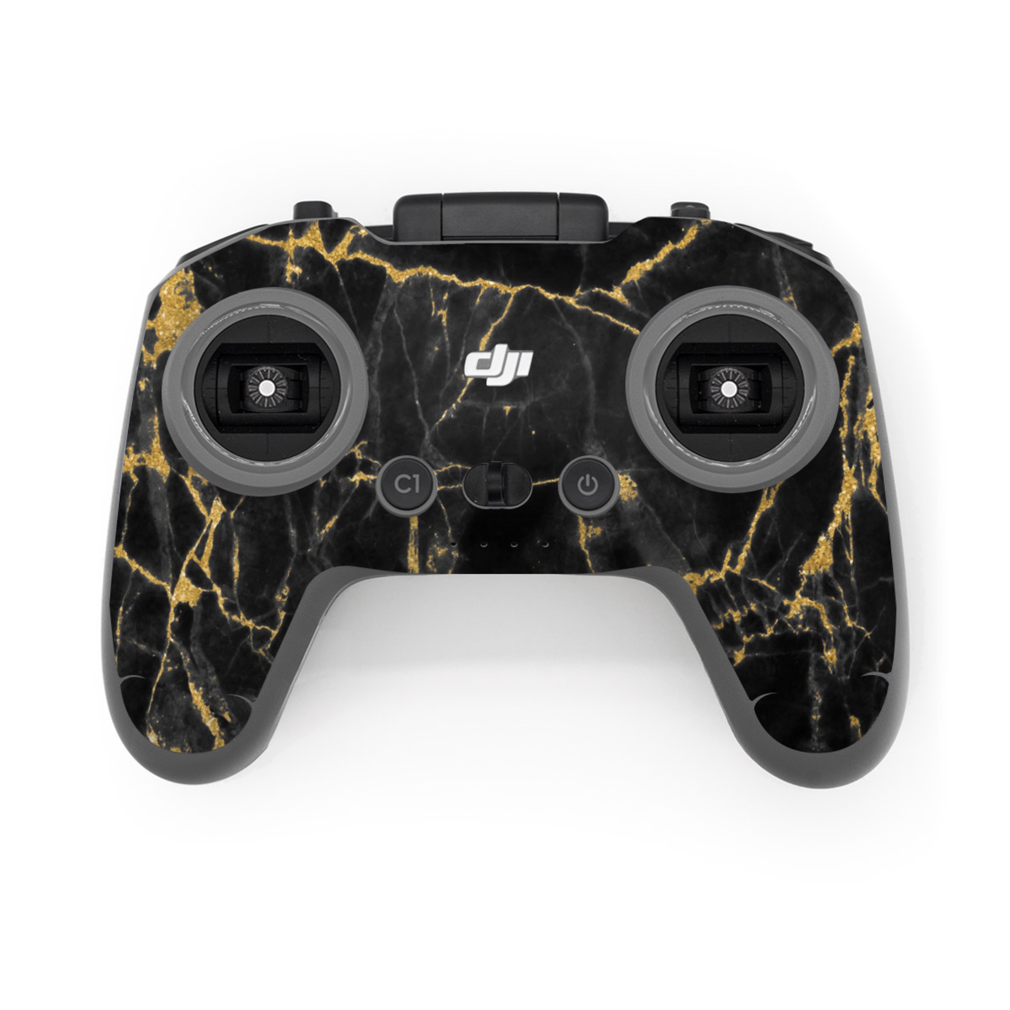 DJI FPV Remote Controller 3 Skin design of Black, Yellow, Water, Brown, Branch, Leaf, Rock, Tree, Marble, Sky, with black, yellow colors
