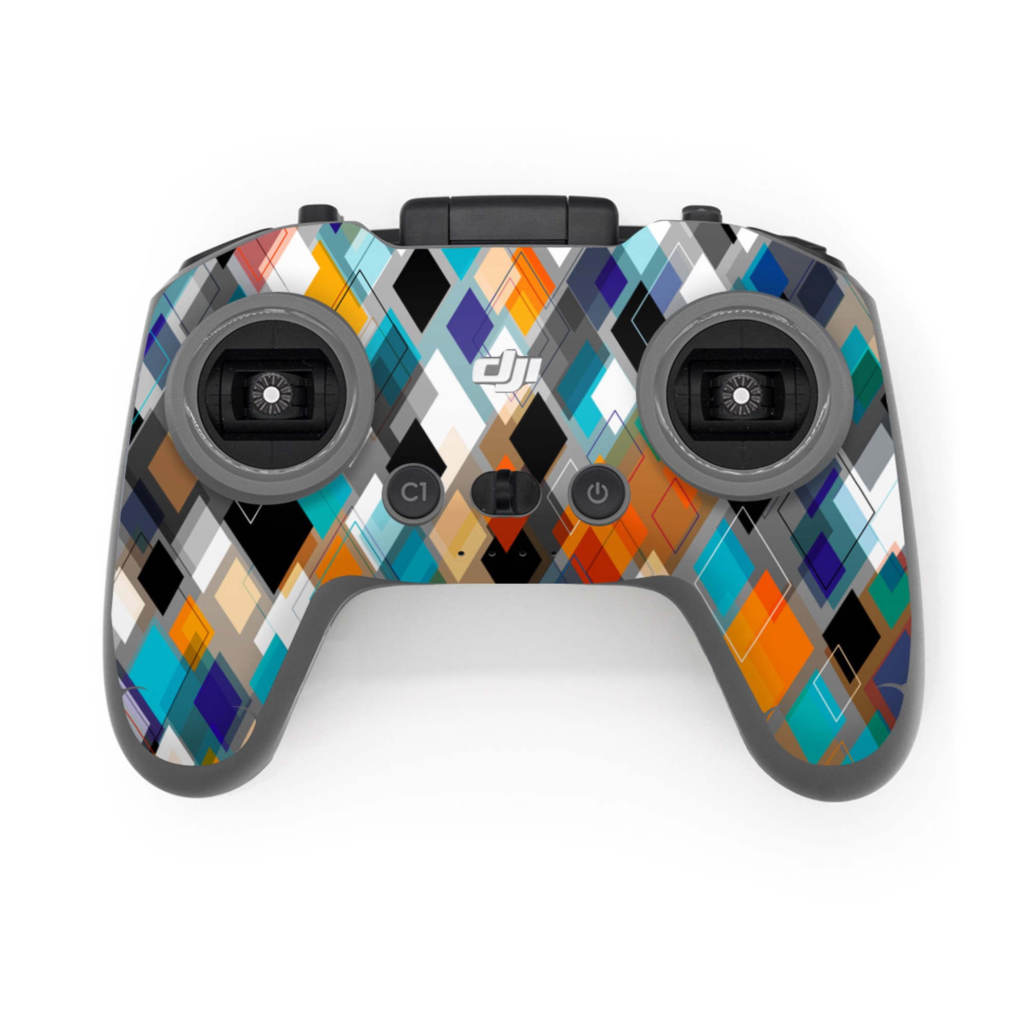 DJI FPV Remote Controller 3 Skin design of Pattern, Line, Design, Colorfulness, Plaid, Tints and shades, Textile, Symmetry, Square, with black, blue, red, orange, white colors
