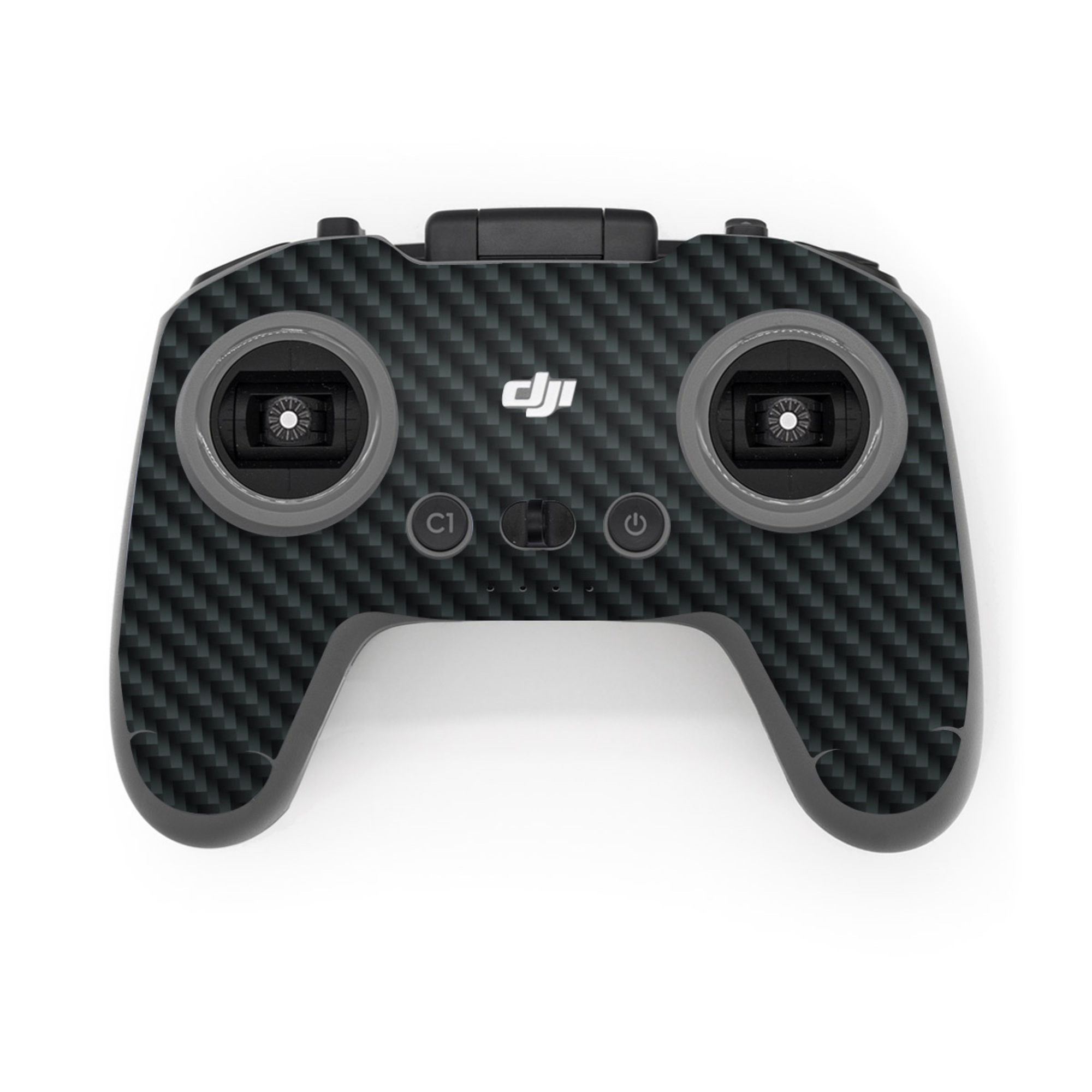 DJI FPV Remote Controller 3 Skin design of Green, Black, Blue, Pattern, Turquoise, Carbon, Textile, Metal, Mesh, Woven fabric, with black colors