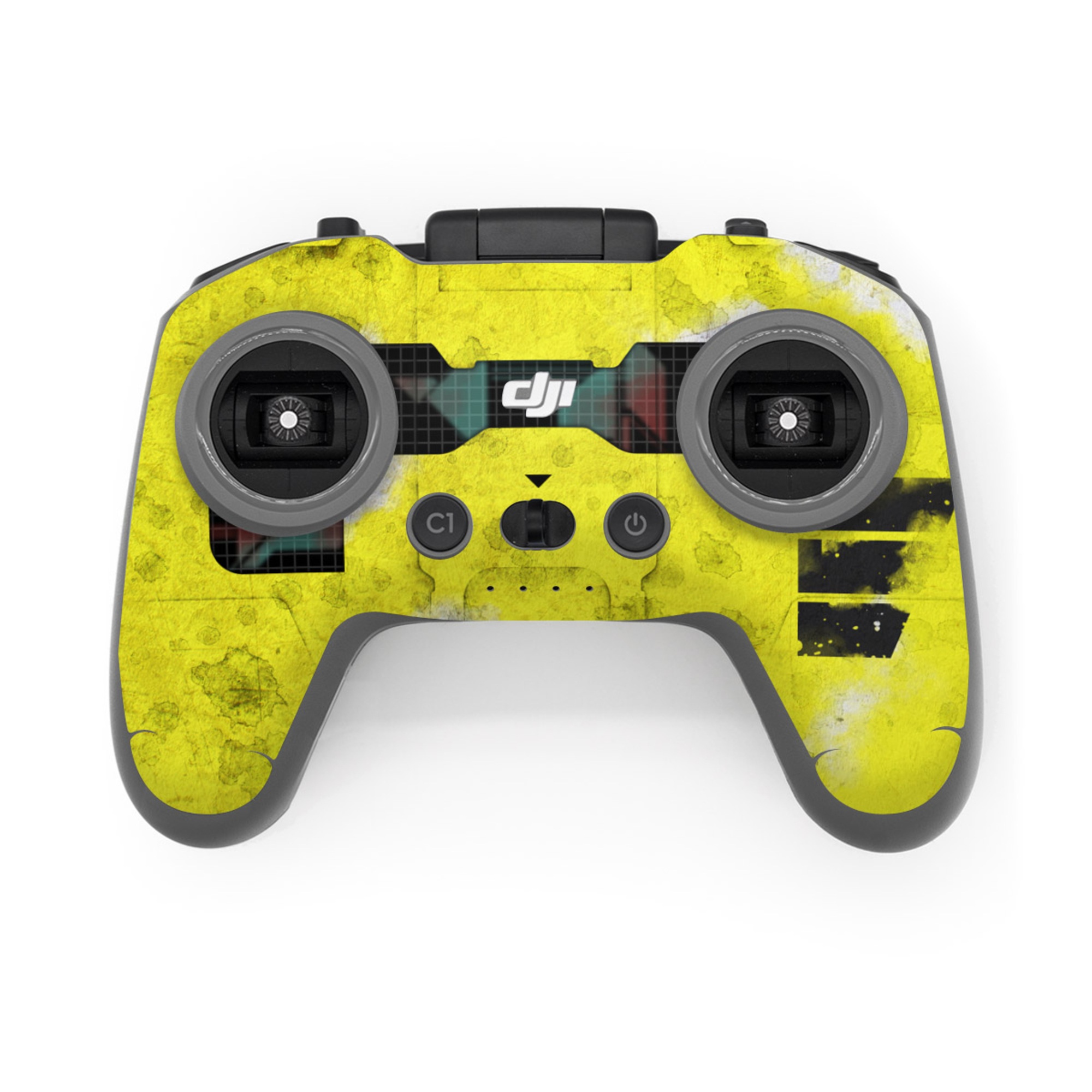 DJI FPV Remote Controller 3 Skin design of Yellow, Green, Font, Pattern, Graphic design, with black, yellow, gray, blue, green colors
