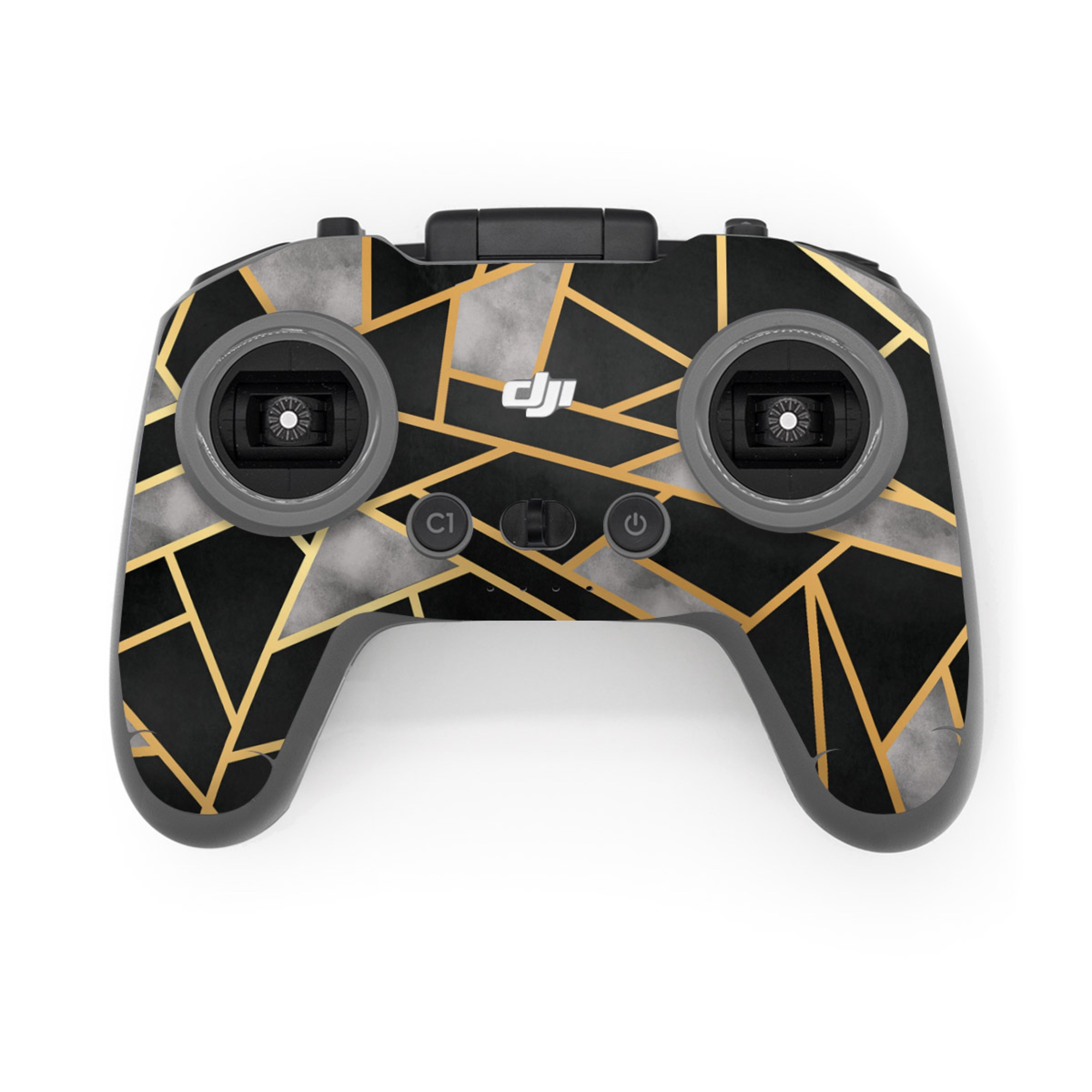 DJI FPV Remote Controller 3 Skin design of Pattern, Triangle, Yellow, Line, Tile, Floor, Design, Symmetry, Architecture, Flooring, with black, gray, yellow colors