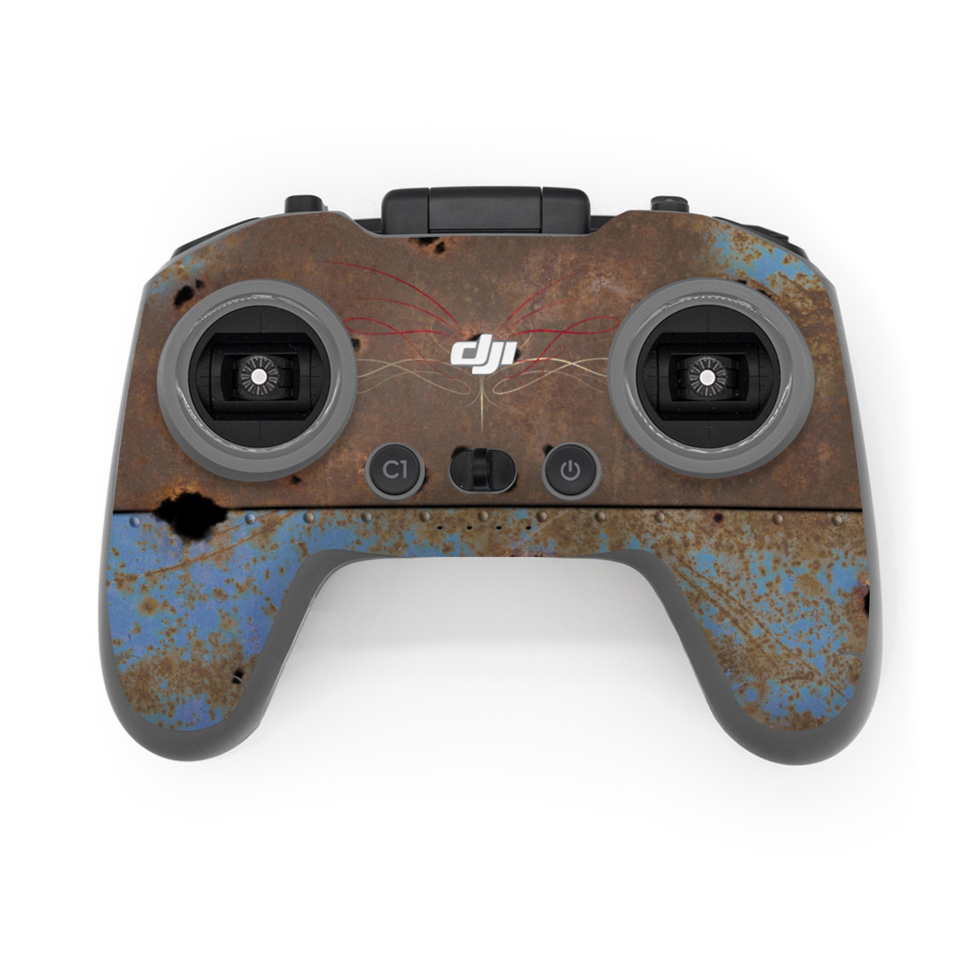DJI FPV Remote Controller 3 Skin design of Line, Visual arts, Symmetry, Concrete, Tints and shades, Painting, Art, with blue, red, yellow, brown, black colors