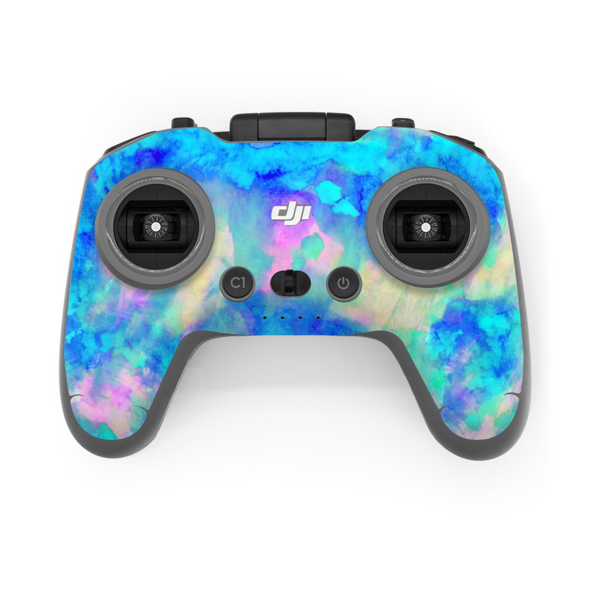 DJI FPV Remote Controller 3 Skin design of Blue, Turquoise, Aqua, Pattern, Dye, Design, Sky, Electric blue, Art, Watercolor paint, with blue, purple colors