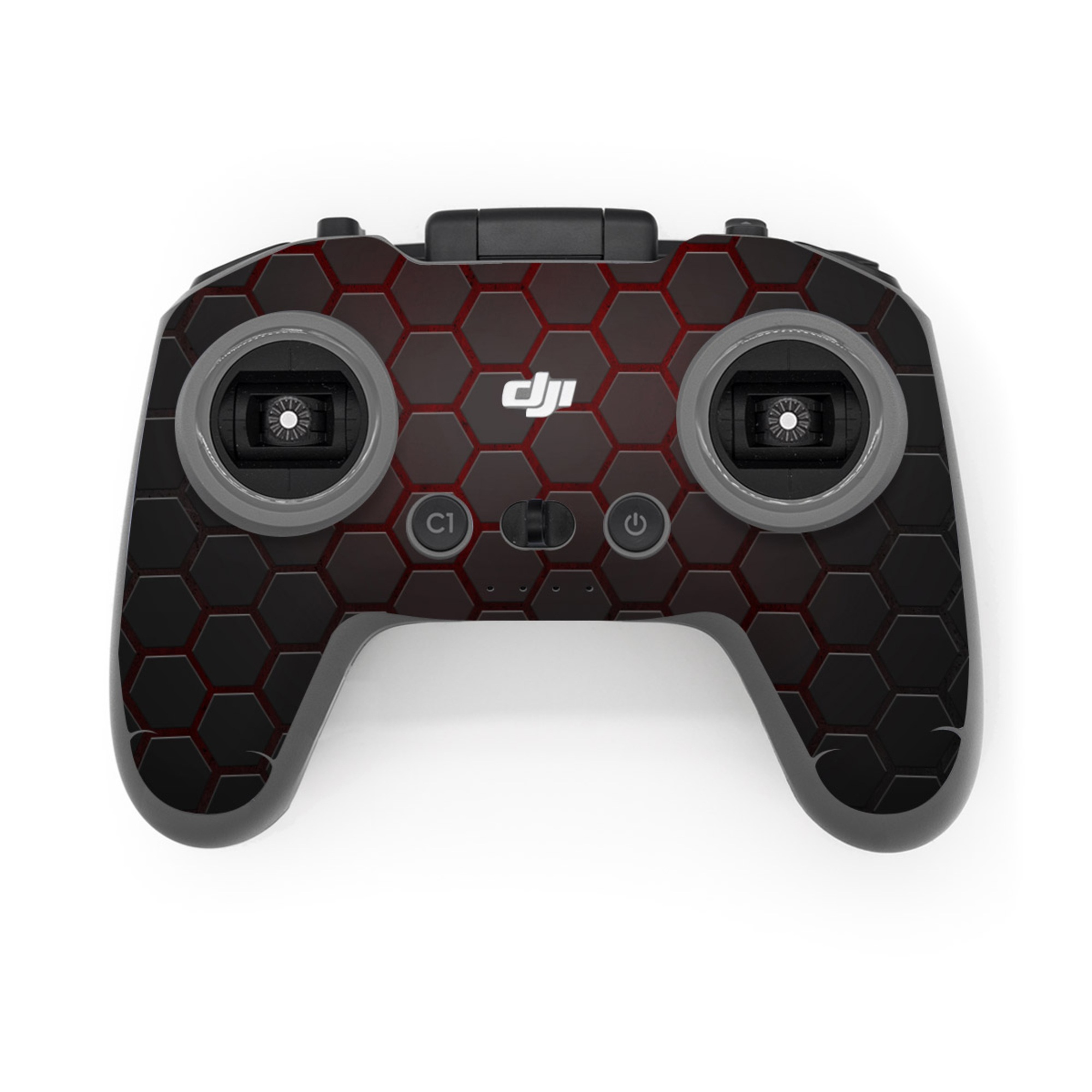 DJI FPV Remote Controller 3 Skin design of Black, Pattern, Metal, Design, Mesh, Carbon, Space, Wallpaper, with black, red colors