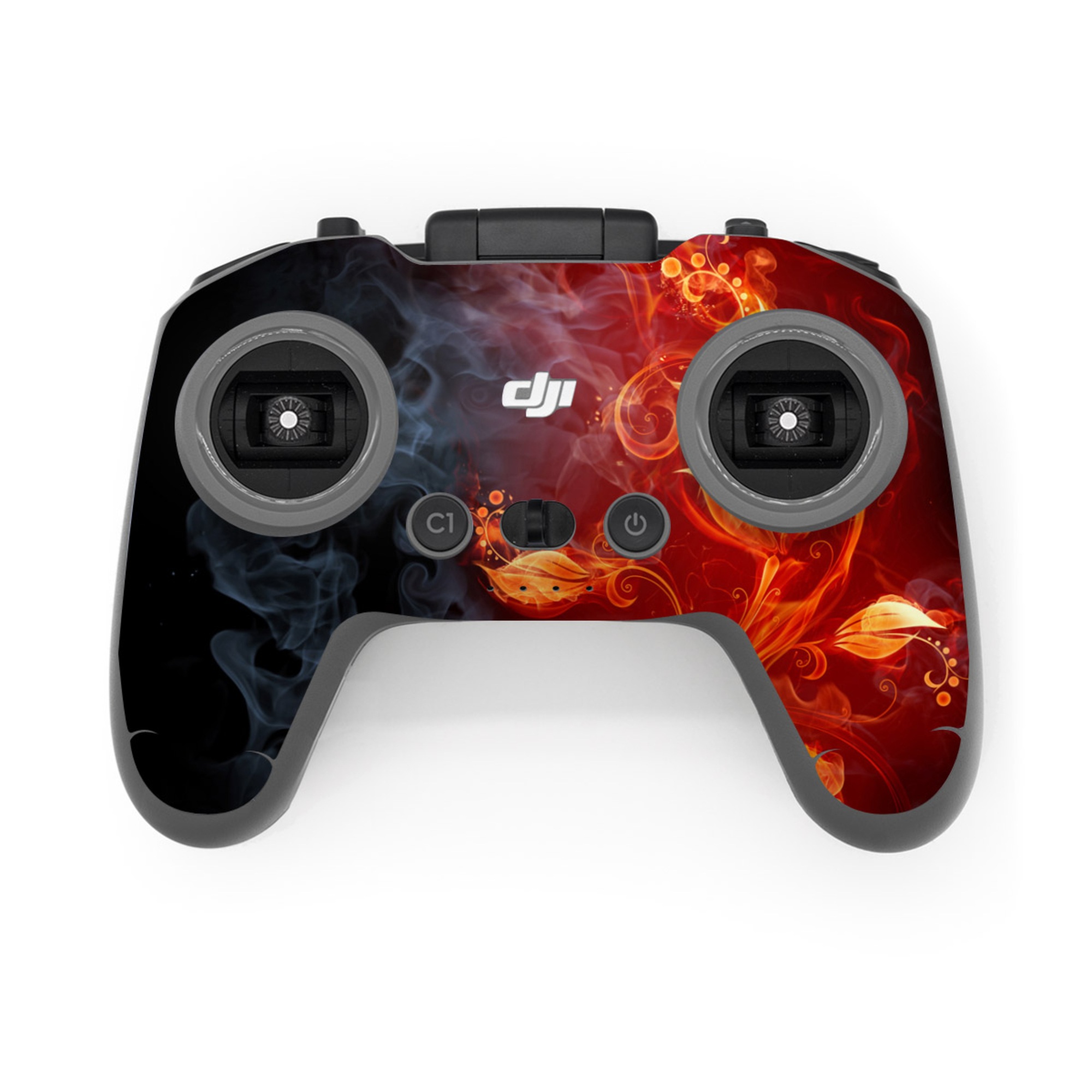 DJI FPV Remote Controller 3 Skin design of Flame, Fire, Heat, Red, Orange, Fractal art, Graphic design, Geological phenomenon, Design, Organism, with black, red, orange colors