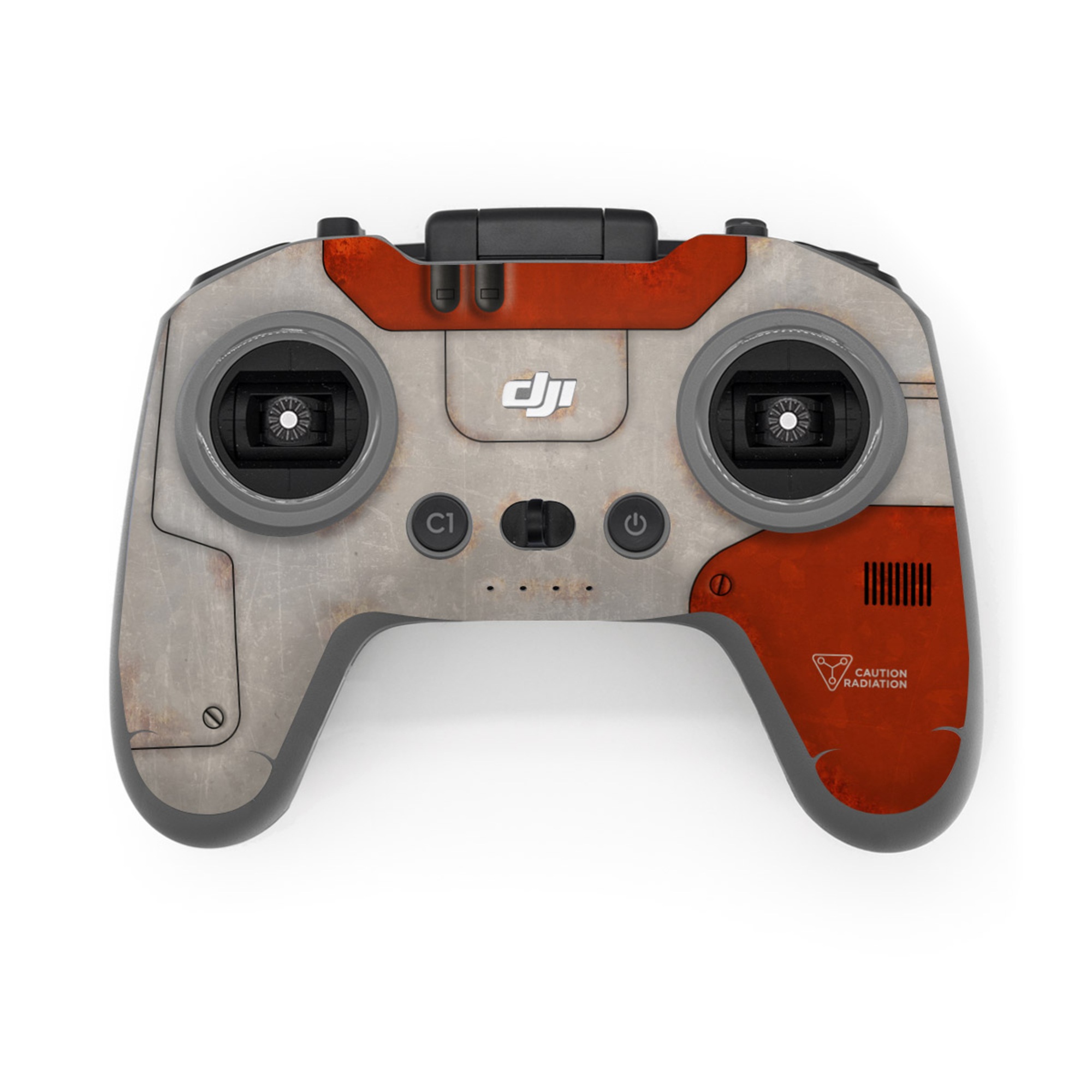 DJI FPV Remote Controller 3 Skin design of Orange, Triangle, Graphics, Graphic design, with gray, red, yellow, black, white colors