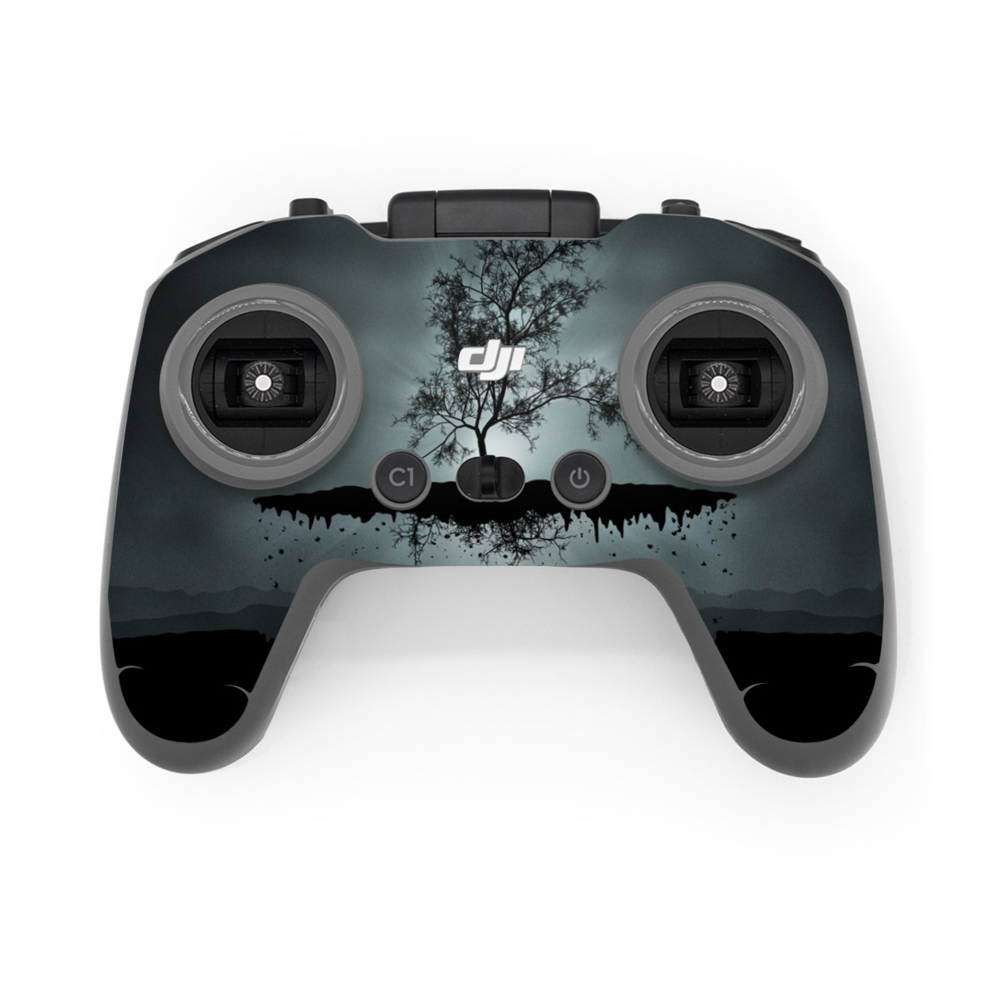 DJI FPV Remote Controller 3 Skin design of Reflection, Sky, Nature, Water, Black, Tree, Black-and-white, Monochrome photography, Natural landscape, Atmospheric phenomenon, with black, gray, blue colors