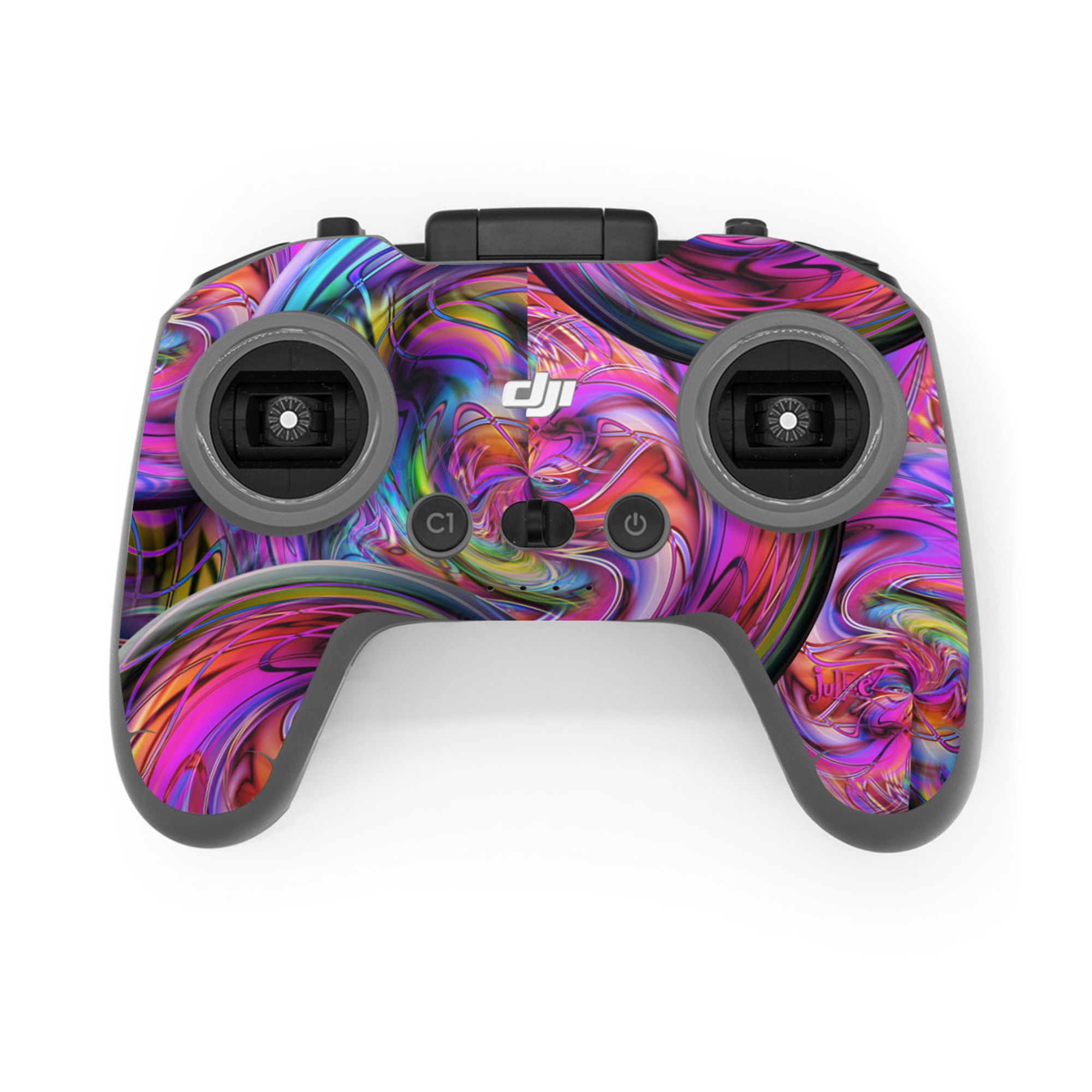 DJI FPV Remote Controller 3 Skin design of Pattern, Psychedelic art, Purple, Art, Fractal art, Design, Graphic design, Colorfulness, Textile, Visual arts, with purple, black, red, gray, blue, green colors