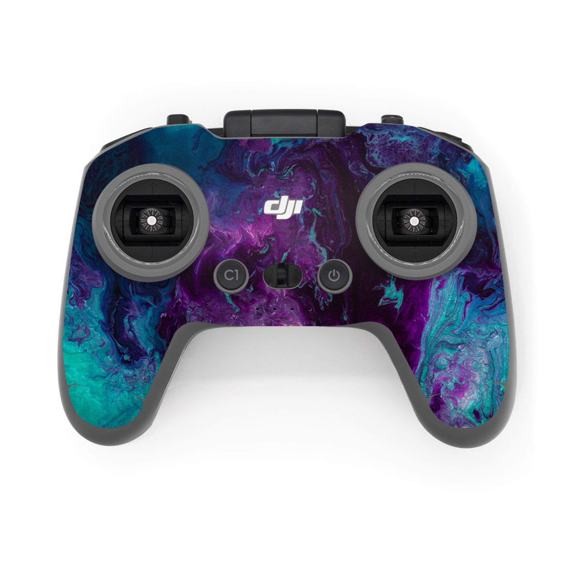 DJI FPV Remote Controller 3 Skin design of Blue, Purple, Violet, Water, Turquoise, Aqua, Pink, Magenta, Teal, Electric blue, with blue, purple, black colors