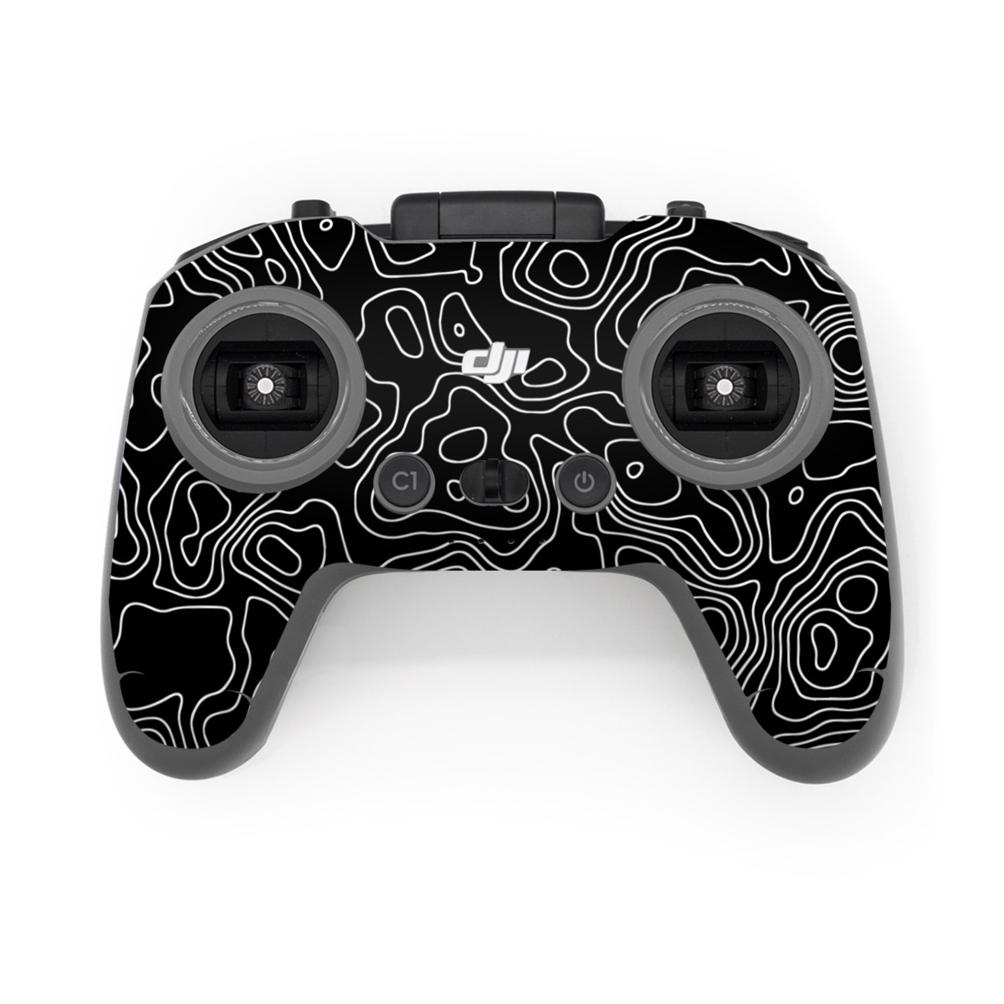 DJI FPV Remote Controller 3 Skin design of Art, Motif, Pattern, Symmetry, Monochrome, Circle, Font, Visual arts, Illustration, Monochrome photography, with black, gray colors