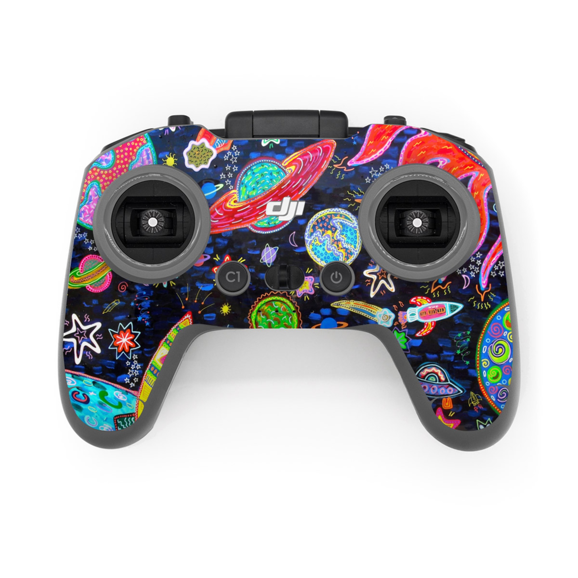 DJI FPV Remote Controller 3 Skin design of Pattern, Psychedelic art, Visual arts, Paisley, Design, Motif, Art, Textile, with black, gray, blue, red colors
