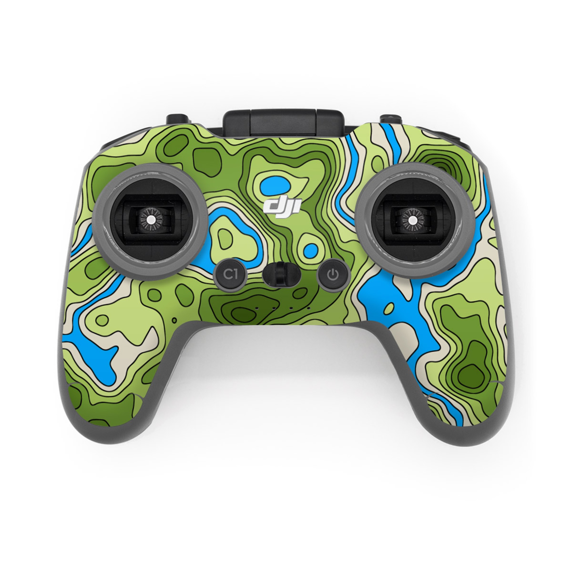 DJI FPV Remote Controller 3 Skin design of Botany, Azure, Organism, Vegetation, Aqua, Terrestrial plant, Symmetry, Electric blue, Pattern, Art, with green, blue colors